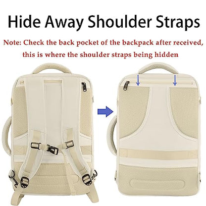 MATEIN Large Travel Backpack Women, Lightweight Carry on Backpack & Hidden Shoulder Straps, Waterproof Anti-Theft Daypack for Flight, Expandable Hiking Weekend Daypack, Travelling Gifts, Beige - color: Light Beige, size: X-Large