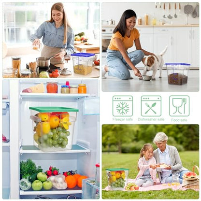 Lallisa 4 Pcs 8qt & 4qt Clear Food Storage Containers with Lids Handles and Scales, Stackable Plastic Square Food Storage Containers for Dough Proofing Baking Kitchen Restaurant(Blue, Green) - color: Blue, Green