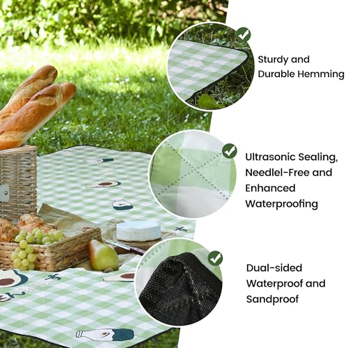 Dimatic Cute Picnic Blankets 78"x78" Extra Large Beach Blankets Waterproof Sand Proof Foldable Portable for Outdoor Family Camping - color: Avocado