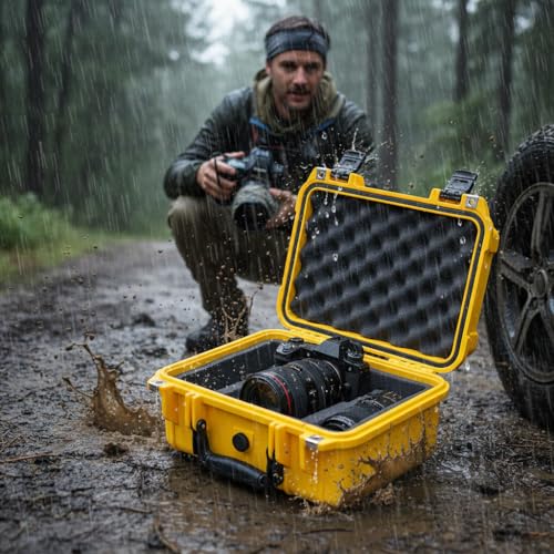 MEIJIA Portable All Weather Waterproof Protective Case,Hard Case,Camera Case With Customized Fit Foam,Fit Use of Drones,Camera,Equipments,Pistols,13.35 x11.63x5.98inches (Yellow) - color: Yellow