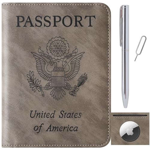 Airtag Passport Holder for Travel Essentials Wallet Rfid Blocking Cover Leather Case Vacation Travel Accessories for Women Men (601#Grey) - color: 601#Grey, style: For Airtag