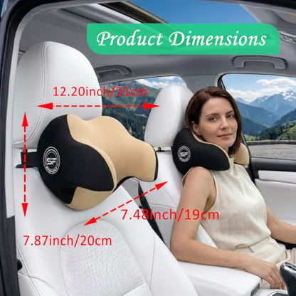 Really Helpful Car Headrest Pillow, Car Neck Pillow for Sleeping with Adjustable Strap, 100% Memory Foam & Breathable Removable Cover, Ergonomic Design - Softness Travel Car Pillow(Beige, 1PC) - color: Beige