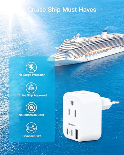 HANYCONY European Plug Adapter, US to Europe Power Adapter with 2 Outlets & 3 USB Ports (2 USB C), Type C Travel Adapter for Italy, Spain, France, Germany, Greece, Iceland, Essentials for Cruise Ship - style: Type C - Most of Europe(2 Pack)