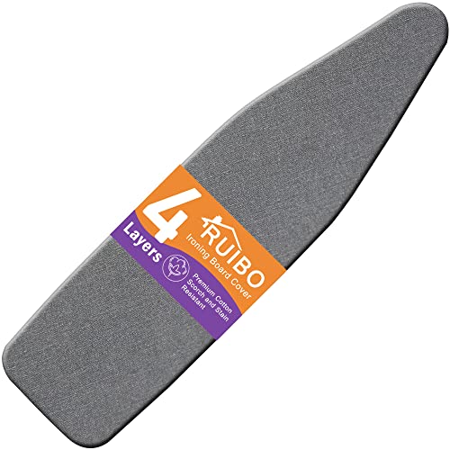 Ruibo Ironing Board Cover and Pad Extra Thick Heavy Duty Padding 4 Layers, Scorch and Stain Resistant,Elastic Edge Fit Standard Size 15x54 Inch/Gray - color: Grey Cover
