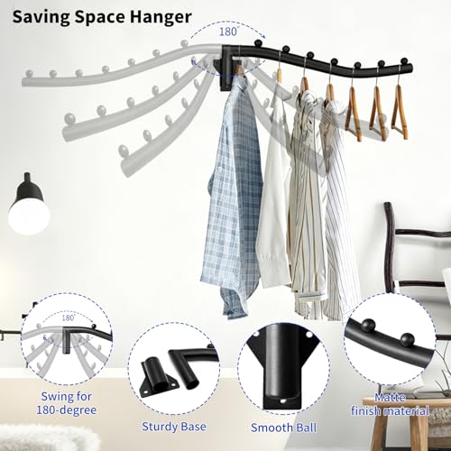 2pcs Swing Clothes Hanger Rack,Wall Mounted Clothes Rack,Heavy Duty Drying Rack,Clothes Hanger Organizer with Swing Arm Holder for Bathroom,Bedroom,Laundry Room,Swimming Pool