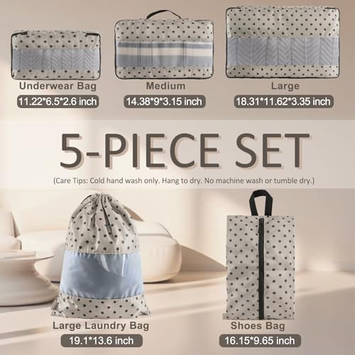 U+U 5 Set Packing Cubes for Travel Essentials Ultralight Luggage Packing Organizers with Laundry Bag and Shoe Bag for Vacation, Business Trip and Camping (Brown Polka Dot) - color: Brown Polka Dot
