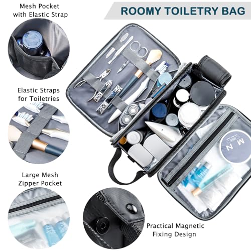 BAGSPRITE Large Toiletry Bag for Men, Women Travel Bag with Hanging Hook, Water-resistant Makeup Cosmetic Bag Shaving Kit Organizer, Bathroom Bag for Traveling - color: Black White