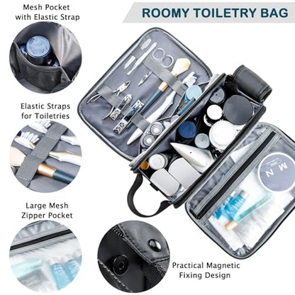 BAGSPRITE Large Toiletry Bag for Men, Women Travel Bag with Hanging Hook, Water-resistant Makeup Cosmetic Bag Shaving Kit Organizer, Bathroom Bag for Traveling - color: Black White