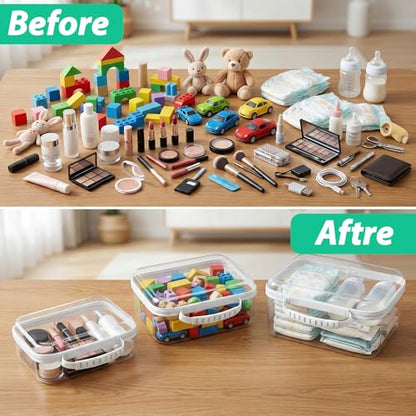 3 Pack Clear Hard Shell Zipper Cases with Handle, Waterproof Toiletry Bag for Travel, Diaper Bag Organizer Pouches, Nesting Pouches for Makeup, Toys, Snack Pouches, Stationery (White) - color: White
