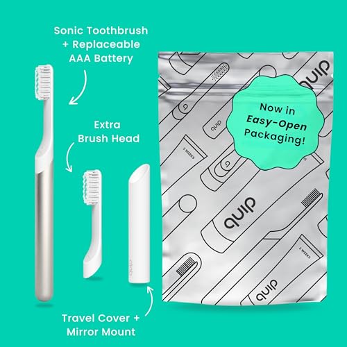 Quip Metal Sonic Electric Toothbrush for Adults - Time Travel & Soft Bristles with Travel Case & Replacement Brush Head - 3 Month Battery Life, Moonlight Champagne - color: Moonlight Champagne
