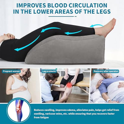 Leg Elevation- Pillows for After Surgery, Inflatable Wedge Pillows for Sleeping, Swelling, Circulation, Bolster Pillow Pain Reliefs for Legs Back for Pregnant, Surgery and Injury(grey,Size:as shown)