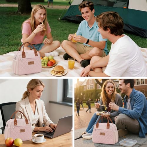 HOMESPON Insulated Lunch Bag for Women Men Adults Lunch Tote with Front Pocket Lunch Box Container Cooler Bag for Work Picnic (Pink) - color: Pink