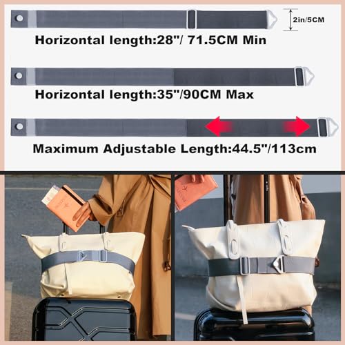 TOOVREN 2-in-1 Travel Belt for Luggage Straps Add a Bag Bungees Suitcase Luggage Strap Over Handle Suitcases Belt for Carry On Bag Adjustable Backpack Attachment Airport Travel Accessories Gray - color: Gray