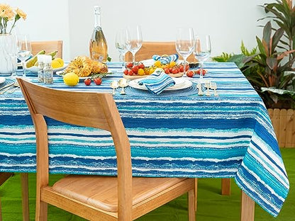 YiHomer Indoor Outdoor Tabletop for Spring Summer Decorations, Picnics and Dinner Parties - Stain and Water Resistant, Crayon Art (Ocean), Zipper Tablecloth, 60 x 120 Rectangle with Umbrella Hole - size: 120" x 60" (Zipper)