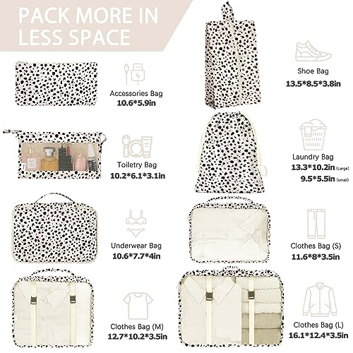 KPX 8 Set Packing Cubes for Travel, Luggage Packing Organizers Accessories Large Toiletries Bag for Clothes Shoes Cosmetics (Leopard) - color: 8Set-Leopard