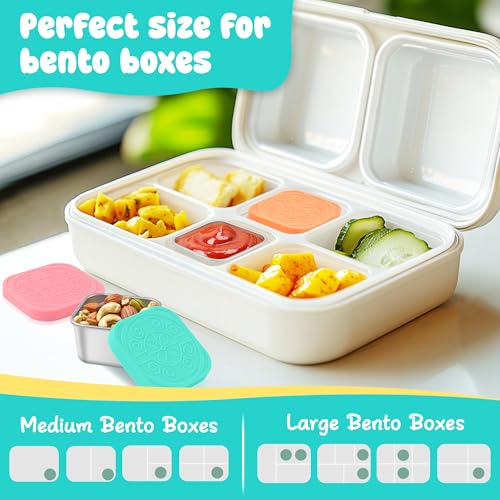 LIEMAND 6x2.7oz Salad Dressing Container to Go, Leakproof Reusable Stainless Steel small container with lid,Sauce Containers for Lunch box,Picnics,Travel,Office and Meal Prep-Square - color: Rainbow, size: 2.7oz-Square