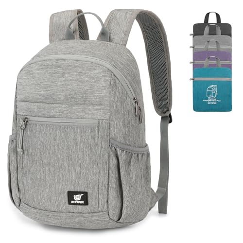 SKYSPER Anti Theft Hiking Backpack, 18L RFID Packable Travel Daypack, Lightweight Foldable Back Pack for Walking Daytrip - color: Gray