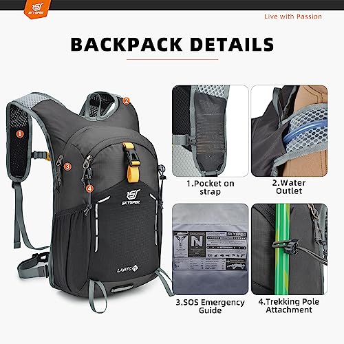 SKYSPER Small Hiking Backpack - 15L Travel Daypack Lightweight Bag Water Resistant Hiking Backpacks for Women Men - color: Lantc15-darkgray, size: Small
