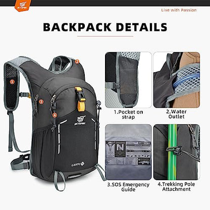 SKYSPER Small Hiking Backpack - 15L Travel Daypack Lightweight Bag Water Resistant Hiking Backpacks for Women Men - color: Lantc15-darkgray, size: Small