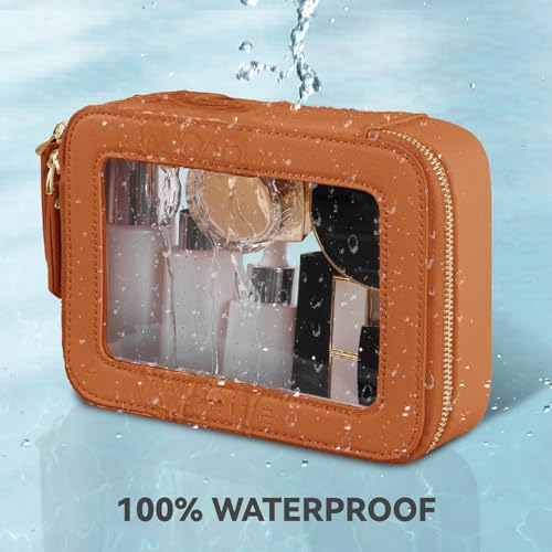 Prite Clear Makeup Bag Cosmetic Organizer Case Waterproof Travel Toiletry Bag Skincare Pouch with Golden Zipper(Brown) - color: Brown, size: Standard - Single Layer