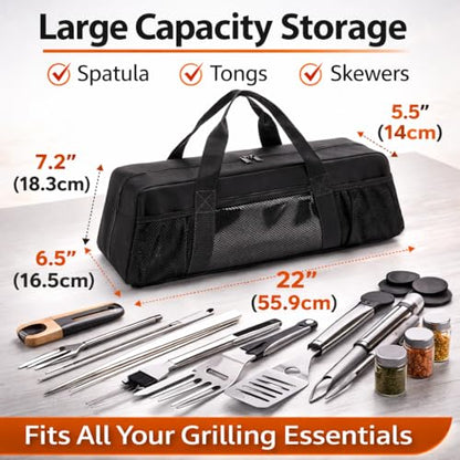 Vexillum Portable Grill Tool Storage Bag – Large BBQ Utensil Organizer for Grilling & Camping, Waterproof & Stain-Resistant Fabric with Pockets, Barbecue Accessories Case Container (22"x6.5"x7.2")