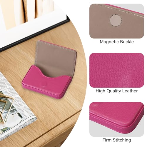 Business Credit Card Holders, Magnetic Sealing Anti Drop, PU Leather Debit Card Protector Organizer Case (Rose Red) - color: Rose Red