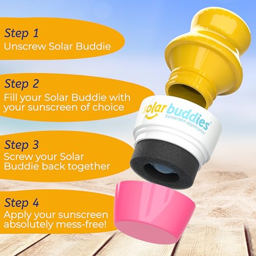 Solar Buddies Grab & Go Travel Bundle, Carabina Clip & Cleaning Brush - Single Full Pink - Refillable Roll on Sponge Sunscreen, Suncream & Lotion Applicator For Kids, Adults & Families - Holds 100ml - color: Full Pink Single