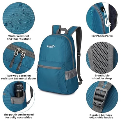 G4Free 20L Lightweight Packable Backpack Travel Hiking Daypack Foldable Backpack for Men Women - color: Medium Blue