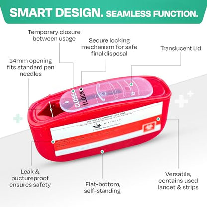 PocketSharps - Pocket-Size Travel Sharps Container for Pen Needles, Lancets, Strips - Premium Quality, Flat Bottom, Translucent Lid, Easy-Use, Portable Eject & Disposal Sharps Container - 3 Pack