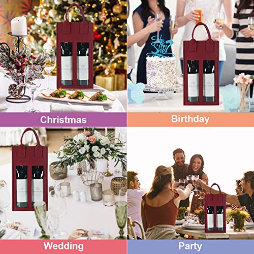 Shintop Double Wine Bag with Window, Felt Wine Carrier Tote with Handle Reusable Bottle Gift Bag for Party Favors Travel, Camping(1pc, Red) - color: Red