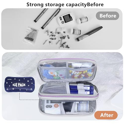 suzamed Insulin Cooler Travel Case, Double Layer Medicine Kit Diabetes Travel Case, Portable Medicine Organizer with 2Pack 150g Ice Pack TSA Approved for Insulin Pens Diabetic Supplies (Purple) - color: Purple