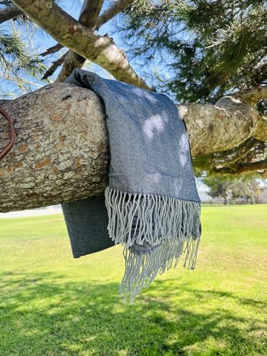 Picnic Blanket Extra Large Waterproof with Strap 59"x79" - Machine Washable Tassels Faux Wool Cashmere for Park, Grass, Camping, Hiking, Concerts (Blue, 59"X79") - color: Blue