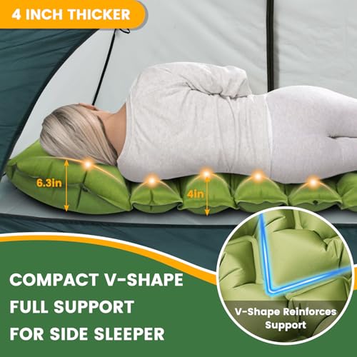 Camping Sleeping Pad, Ultralight Camping Mat with Pillow Built-in Foot Pump, Inflatable Sleeping Pads Compact for Travel, Camping Backpacking Hiking Tent Car Camp Gear - color: Green