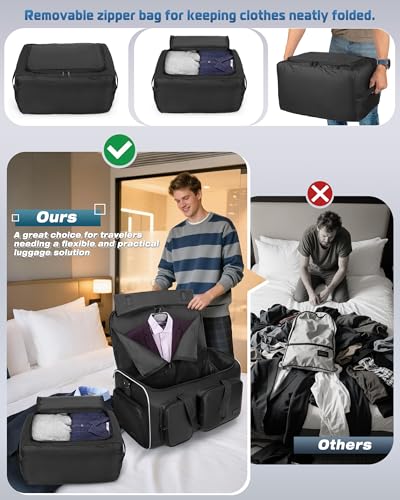 Smasrob 50L Convertible Garment Duffle Bag Backpack with Inner Removable Bag and Shoe Compartment, Travel Suit Bag for Business or Wedding Trips, Black