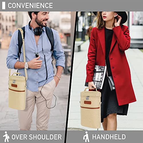 opux 2 Bottle Wine Carrier Tote, Insulated Leakproof Wine Cooler Bag, Wine Travel Bag Tote for Picnic Beach, Portable Wine Bottle Carrying Case, Gift for Wine Lover Women Men Christmas, Cream Beige - color: Cream Beige