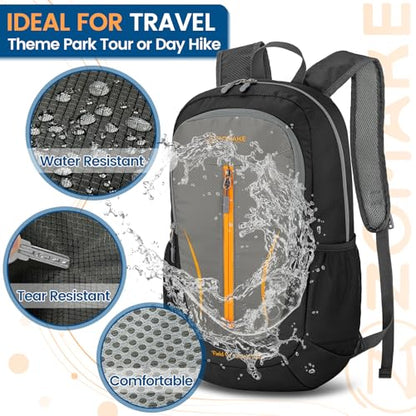 ZOMAKE Ultra Lightweight Packable Backpack 25L - Foldable Hiking Backpacks Water Resistant Small Folding Daypack for Travel(Black, Medium Gray) - color: Black, Medium Gray
