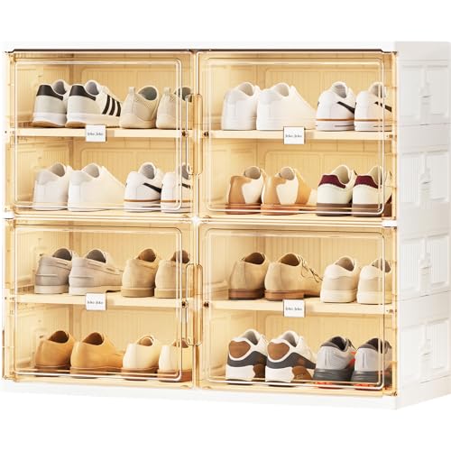 JEKO&JEKO 4 Tiers Foldable Shoe Rack Organizer Cabinet for Closet Entryway, Large Collapsible Shoe Storage Box with Magnetic Doors Fits Up to 16 Pairs (White) - color: Double-row, size: 4 Tiers (Standard Tiers Only)