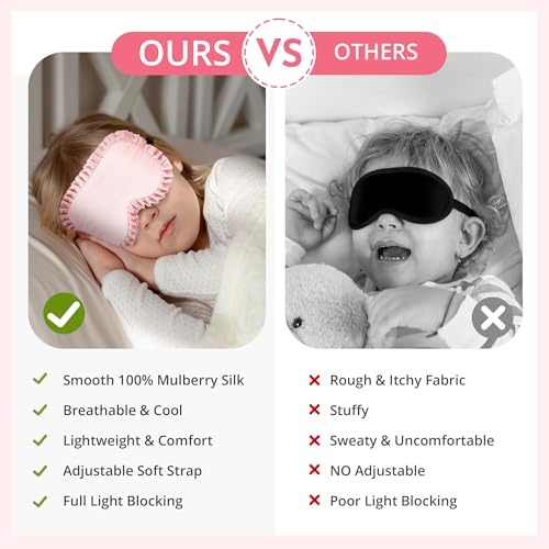 Kids Sleep Mask, 100% Real Mulberry Silk Eye Mask, Sleeping Mask for Kids with Adjustable Elastic Band, Soft & Light Blocking Eye Cover Gift for Boys Girls Teens Age 5+ (Pink) - color: Pink