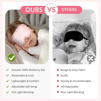 Kids Sleep Mask, 100% Real Mulberry Silk Eye Mask, Sleeping Mask for Kids with Adjustable Elastic Band, Soft & Light Blocking Eye Cover Gift for Boys Girls Teens Age 5+ (Pink) - color: Pink