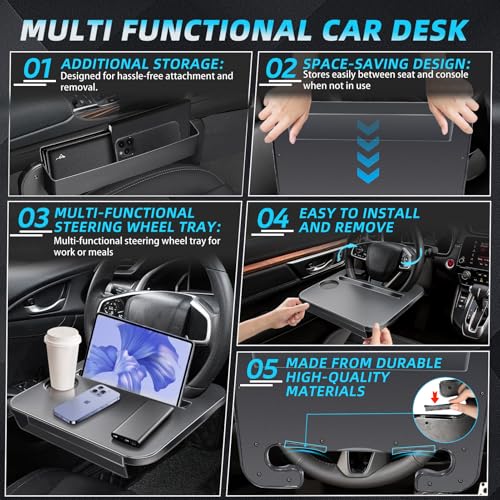 【Compatible with Honda CR-V】 2-in-1-Steering Wheel Tray Table with Seat Gap Filler Organizer.Seat Gap Fit Design: Solves Post-Use Storage Hassle + Stops Annoying Item Drops.