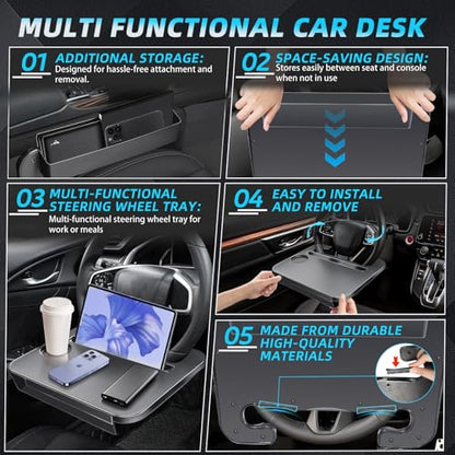 【Compatible with Honda CR-V】 2-in-1-Steering Wheel Tray Table with Seat Gap Filler Organizer.Seat Gap Fit Design: Solves Post-Use Storage Hassle + Stops Annoying Item Drops.