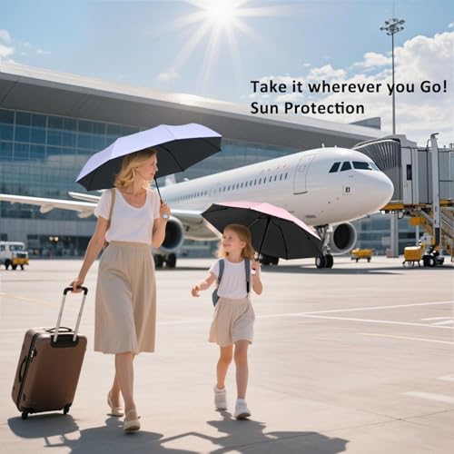 BAODINI Travel Essentials Mini Umbrella for Purse With Case Small Compact UV Sun Protection Lightweight Tiny Pocket Manual Open Close Umbrella for Women Kids and Men Fits Purse Backpack - color: C-2 Pack Purple & Light Blue