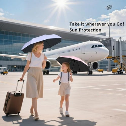 BAODINI Travel Essentials Mini Umbrella for Purse With Case Small Compact UV Sun Protection Lightweight Tiny Pocket Manual Open Close Umbrella for Women Kids and Men Fits Purse Backpack - color: 2 Pack Pink & Purple