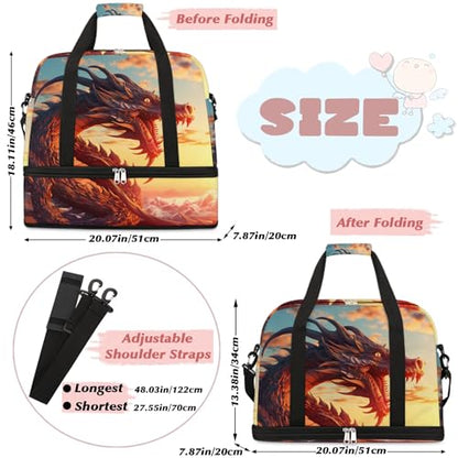 Travel Duffle Bags With Shoes Compartment for Women Men Cartoon Animal Dragon Lightweigh Sports Tote Gym Bag Foldable Canvas Weekender Overnight Carry On Luggage Handle Bag - color: print 10