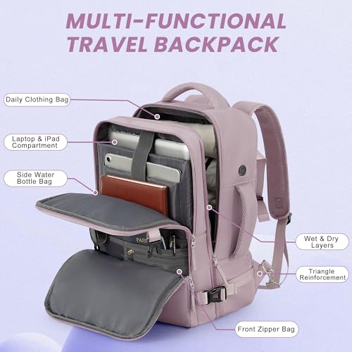 Sinaliy Travel laptop Backpack for Women, Personal Item Size Flight Approved, 16 Inch Laptop Bag with Multi-Pockets, College Computer Bag, Waterproof Carry On Backpack Casual Daypack Backpack - color: Purple, size: Large