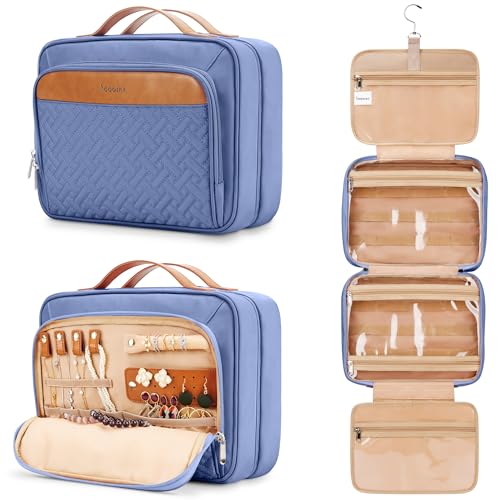 COOSKY Travel Hanging Toiletry Bag for Women, Cruise Ship Essentials, with Jewelry Organizer, Extra Large Makeup Dopp Kit, Waterproof Cosmetic Bags, Toiletries Kit Set with Trolley Belt, Blue - color: P - Blue, size: Large
