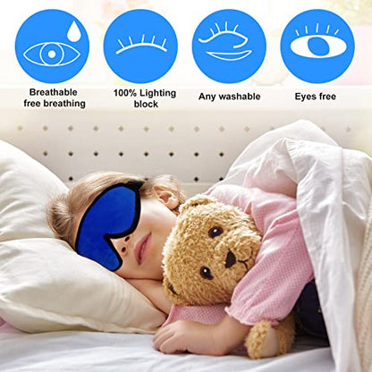 2 Pieces 3D Sleep Mask for Kids Memory Foam Contoured Eye Mask, Travel Sleep Eye Cover with Adjustable Strap, 3D Blindfolds(Blue and Gray) - color: Blue and Gray