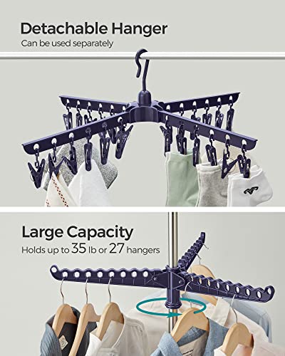 SONGMICS 2-Tier Clothes Drying Rack, 72-Inch Folding Laundry Drying Rack with 3 Rotatable Arms for Hangers, 24 Clips, Stainless Steel, for 27 Pieces of Clothes, Blue and Silver ULLR512Q01 - color: Blue + Silver, style: 2-Tier-Clip