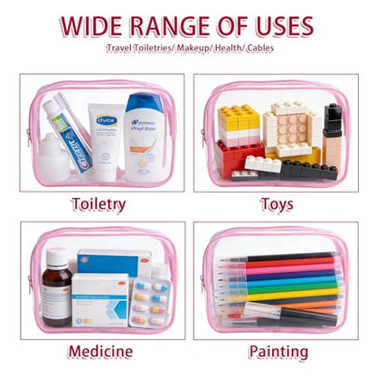 12 Pieces Clear Makeup Bags Bulk, TSA Approved Toiletry Bag PVC Cosmetic Toiletries Pouch with Zipper, Waterproof Vinyl Plastic Organizer Case for Carry-on Travel Essentials (Pink Medium) - color: 12 Medium Pink