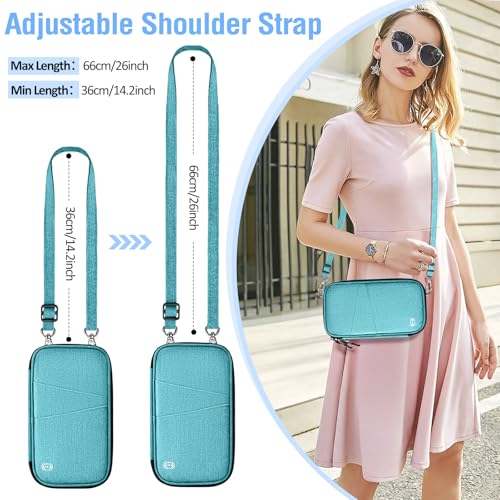 BKNOOU Family Passport Holder RFID Blocking Travel Document Organizer | Large Capacity (5 passports+13 cards), RFID Blocking, Air Travel Essentials, Detachable Wrist Strap and Shoulder Strap - color: 06 Blue